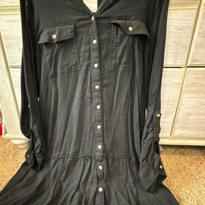 Black Long Sleeve Button-Down Dress